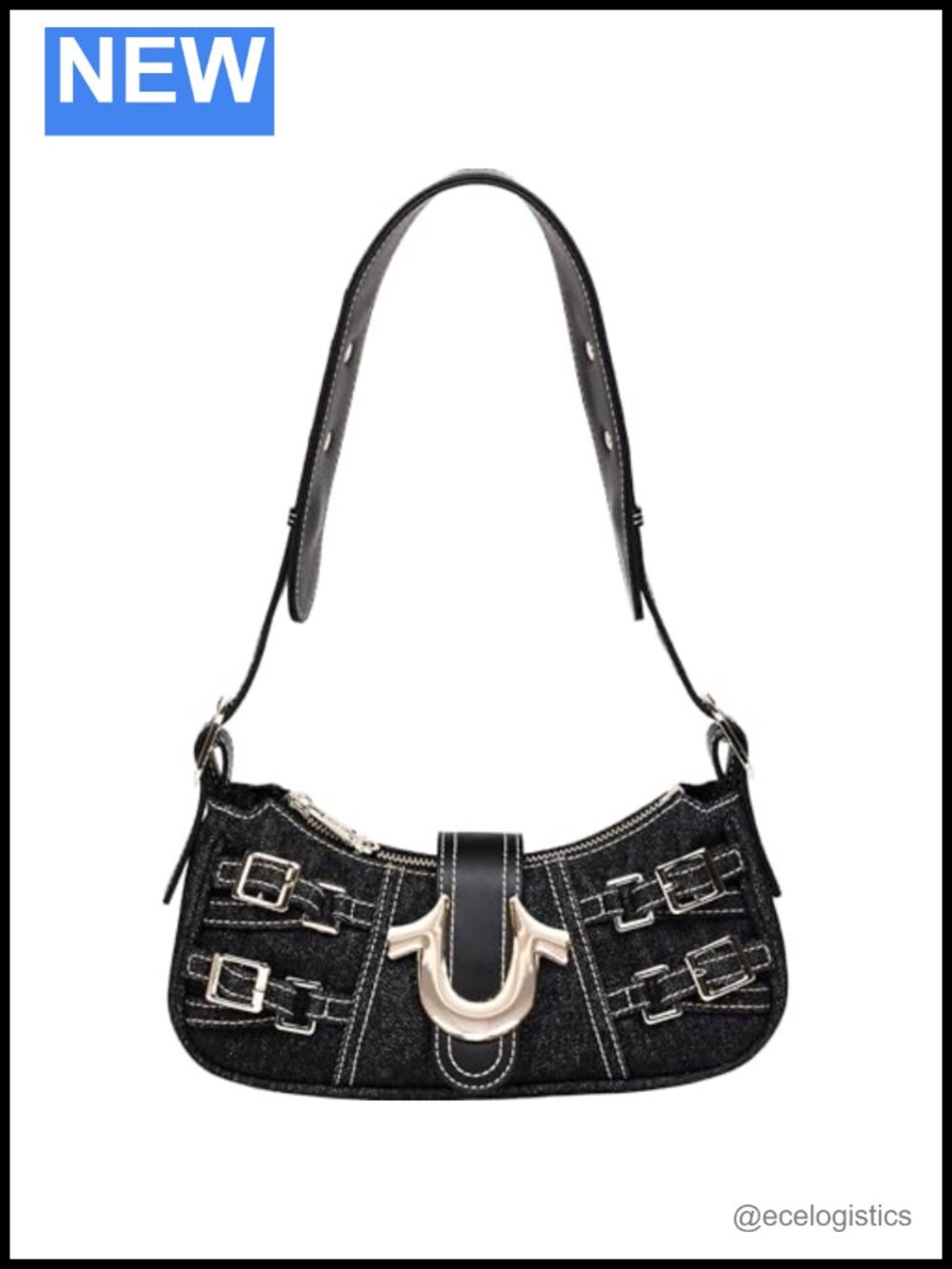 True Religion Denim Shoulder Bag Purse with Adjustable Strap Zip & Magnetic